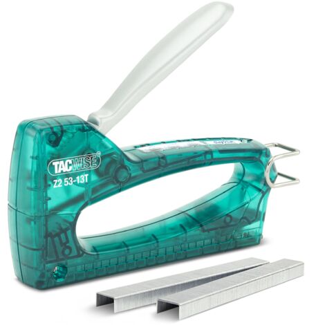Tacwise 1728 Z2 53-13T Graffatrice Trasparente con 300 Punti, Utilizza Punti Tipo 13 e 53 da 4-8 mm, Verde trasparente