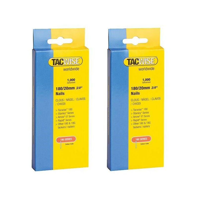 Tacwise 180 Series Nails 20mm (3/4") Galvanised Box Of 1000 Brads Nail Twin Pack