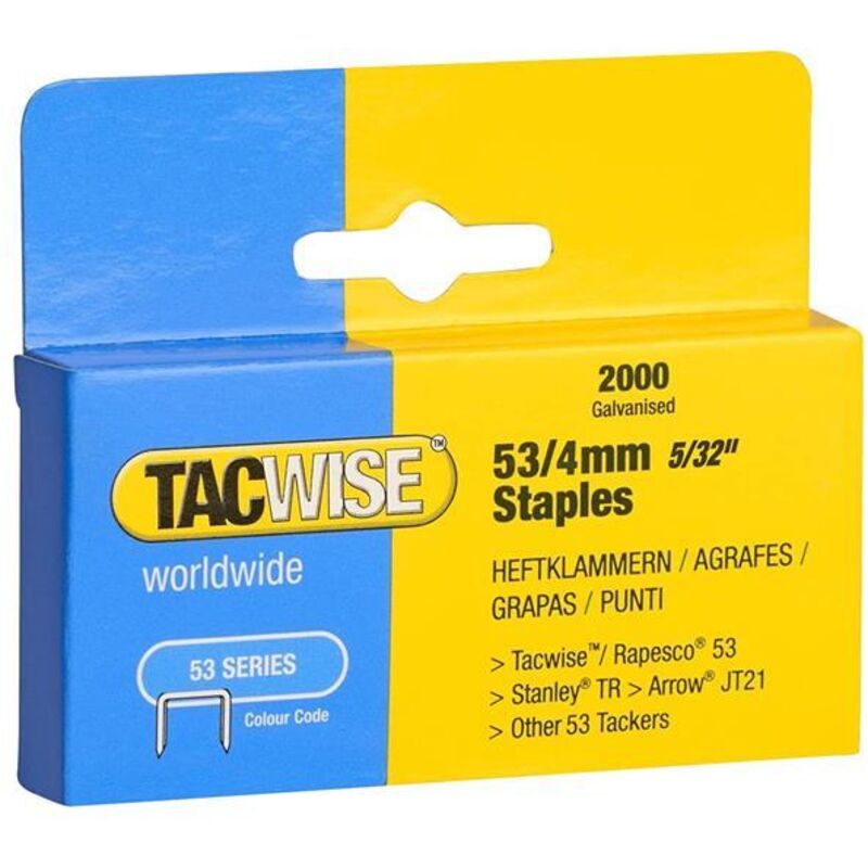 Tacwise 0333 Type 53 Series 4mm Light Duty Staples 2000 Pack - Type JT21 A