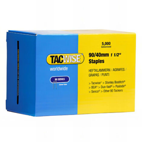 Tacwise – Agrafes à couronne étroite 90/40mm – Lot de 5000 agrafes – Compatibles agrafeuses pneumatiques – Fixation bois dur