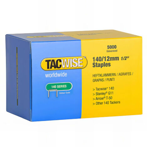 Tacwise – Boîte de 5000 agrafes galvanisées type 140 L 12 mm – Pour agrafeuses manuelles et électriques – Force de maintien élevée – Applications toiture et isolation - TA-0343