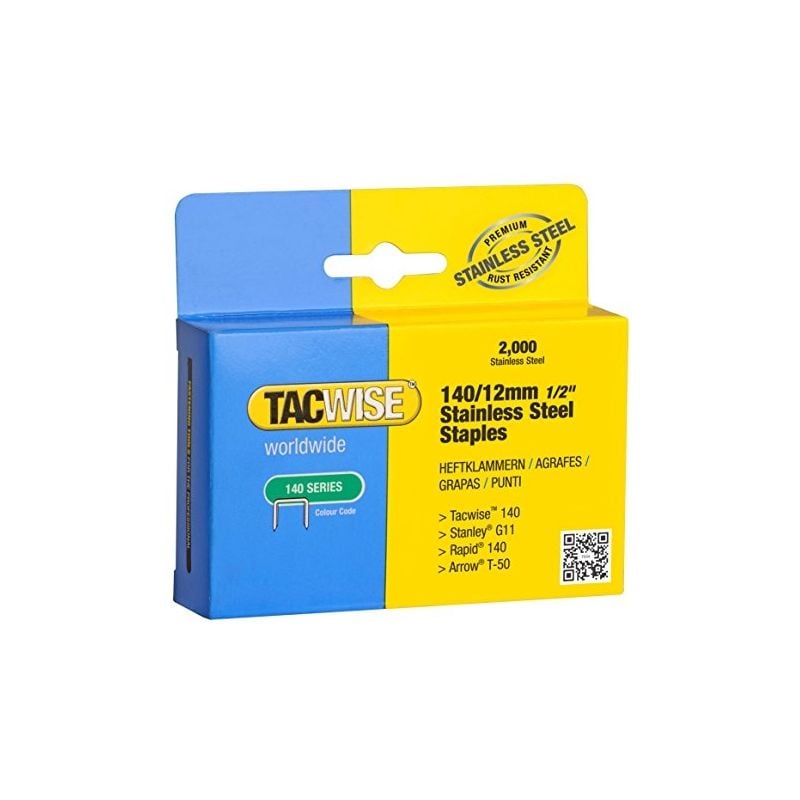Tacwise - 1220 boîte de 2000 agrafes en acier inoxydable 12 mm type 140
