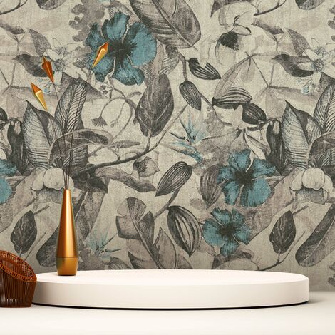 TADESSI Tapete Blumen Lenni M1-No.1483 Vliestapete Blau Grau Natur Floral Wohnzimmer Schlafzimmer Küche