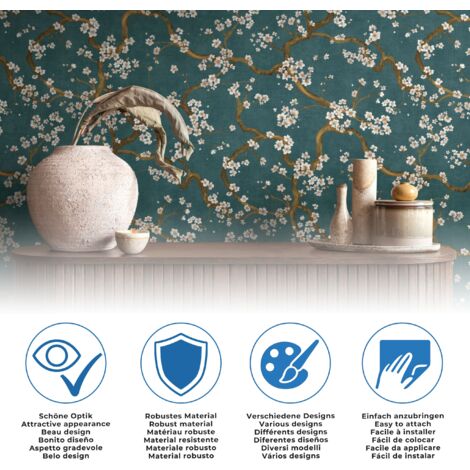 TADESSI  Tapete Blumen Valentin  M1-No.1436  Vliestapete  Blau  Creme  Floral  Natur  Wohnzimmer  Schlafzimmer  Küche
