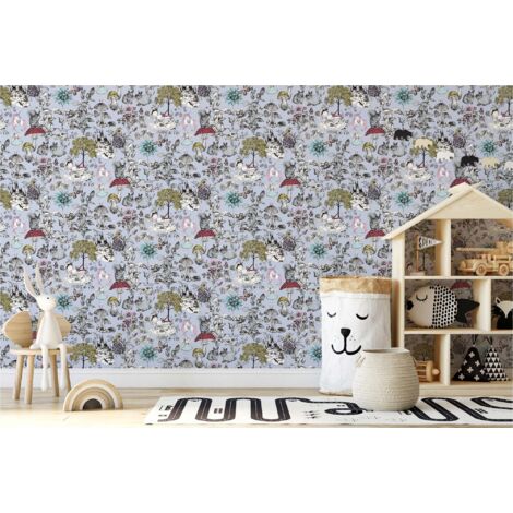 TADESSI  Tapete Kinderzimmer  M1-No.727  Vliestapete  Grau  Schwarz  Blumentapete  Jungenzimmer  Mädchenzimmer