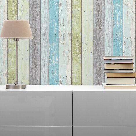 TADESSI  Tapete Landhaus Mateo  M1-No.863  Vliestapete  Blau  Grün  Tapete in Holzoptik  Wohnzimmer  Schlafzimmer  Küche