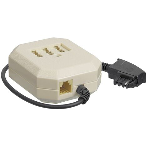 TAE-F-NFF-Verlängerungsbox, Kupferkaschierter Aluminiumleiter (CCA), TAE-F-Stecker  3x TAE N/F/F- Buchse + RJ11/RJ14-Buchse (6P4C). Kabellänge 0.2 m
