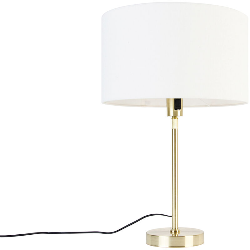 Qazqa Tischlampe Gold Verstellbar Mit Schirm Weiß 35 Cm - Parte