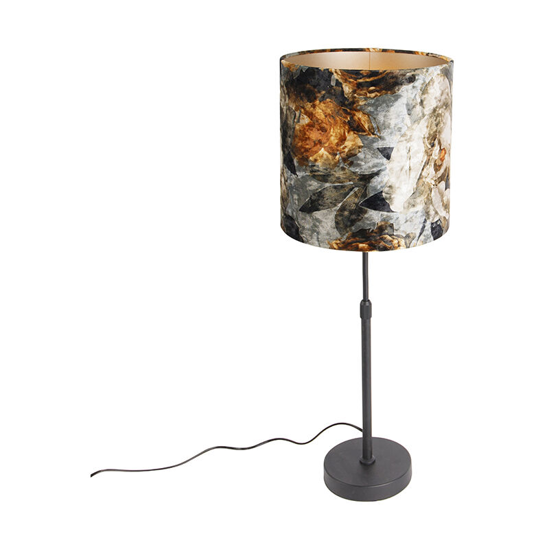 Qazqa - Table Lamp Black With Shade Flowers 25 Cm Adjustable - Parte - Floral Print