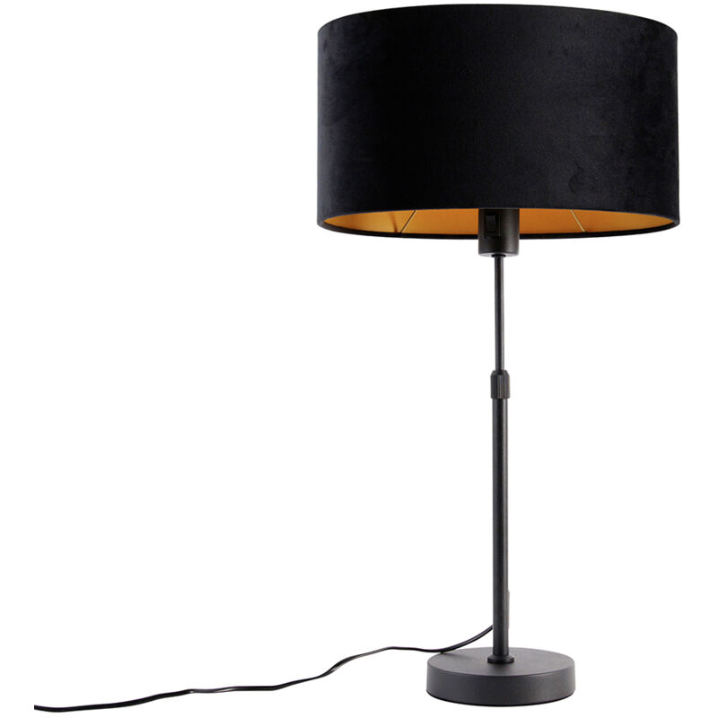 Qazqa Tischleuchte Schwarz Mit Ovalem Samt-schirm Schwarz 35cm - Parte