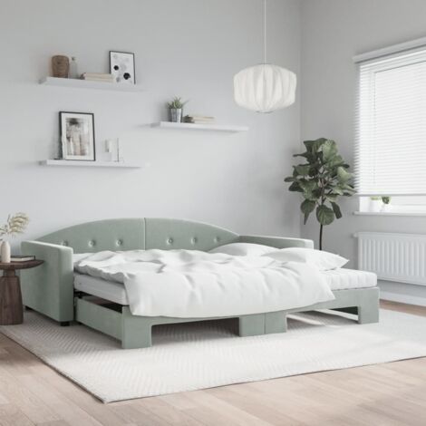 Tag- und Gästebett mit zwei Matratzen in Hellgrau 100x200 cm Samt