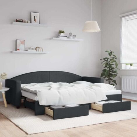 Tagbett mit Ausziehbett und Schubladen schwarz 80x200 cm Stoff