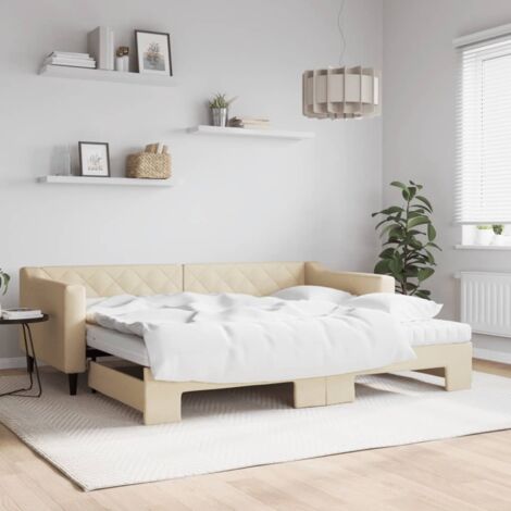 Tagbett mit Gästebett und cremefarbenem Matratze 90x200 cm Stoff