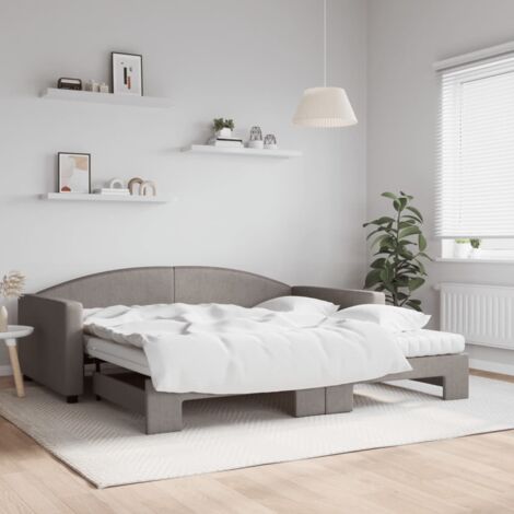 Tagbett mit Gästebett und Taupe-Matratze 100x200 cm Stoff