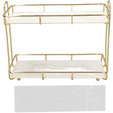 tagère de salle de bain à 2 niveaux tagère debout de comptoir avec cloison Porte-étagère de rangement cosmétique Or Petit 31x23cm