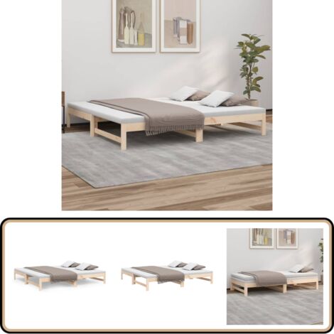Tagesbett Ausziehbar 2x(80x200) cm Massivholz Kiefer - Holzbett - Kiefernholzbette - Gästebett - Schlafsofa - Ausziehbett