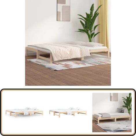 Tagesbett Ausziehbar 2x(90x200) cm Massivholz Kiefer - Holzbett - Kiefernholzbette - Gästebett - Schlafsofa - Ausziehbett