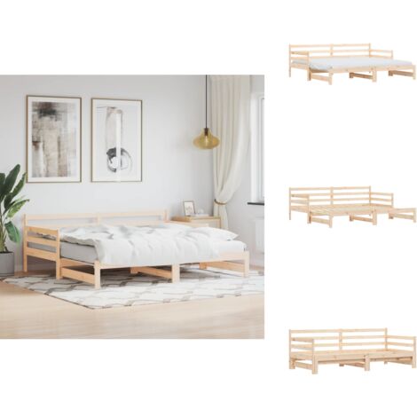 Tagesbett Ausziehbar 90x200 cm Massivholz Kiefer - Kiefernholzbette - Schlafsofas - Tagesbetten - Gästebett - Holzbett