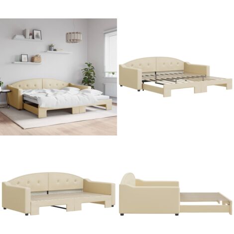 Tagesbett Ausziehbar Creme 100x200 cm Stoff - Schlafsofa - Doppelbett - Gästebett - Couchtisch - Wohnzimmermöbel - Home & Living