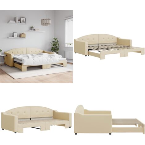 Tagesbett Ausziehbar Creme 90x200 cm Stoff - Schlafsofa - Doppelbett - Gästebett - Couch - Wohnzimmer - Home & Living