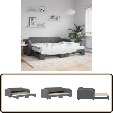 Tagesbett Ausziehbar Dunkelgrau 100x200 cm Stoff - Sofa - Schlafsofa - Gästebett - Tagesbett - Ausziehbarer Schlafsitz