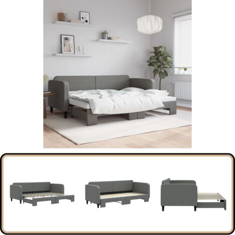 Tagesbett Ausziehbar Dunkelgrau 80x200 cm Stoff - Sofa - Gästebett - Schlafsofa - Doppelbett - Ausziehbarer Schlafsitz