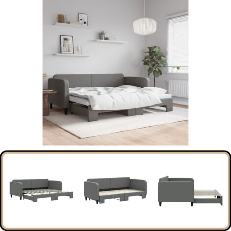 Tagesbett Ausziehbar Dunkelgrau 90x200 cm Stoff - Sofa Bett - Schlafsofa - Gästebett - Tagesbett - Ausziehbarer Schlafsitz