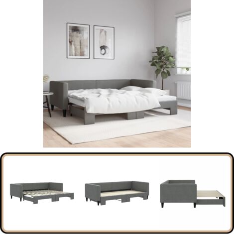 Tagesbett Ausziehbar Dunkelgrau 90x200 cm Stoff - Sofa - Schlafsofa - Gästebett - Doppelbett - Tagesbett