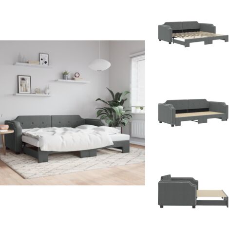 Tagesbett Ausziehbar Dunkelgrau 90x200 cm Stoff - Sofa - Schlafsofa - Gästebett - Tagesbett - Ausziehbarer Schlafsitz