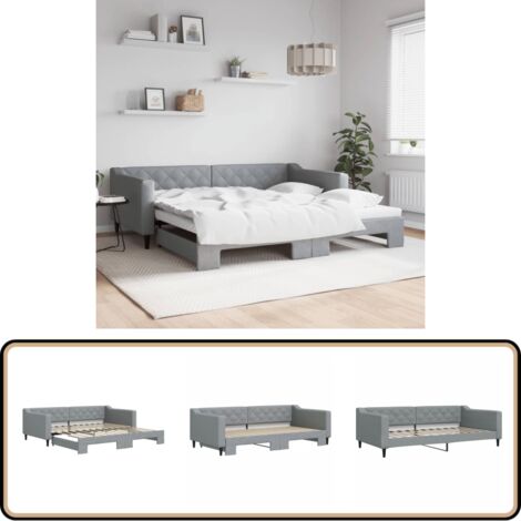 Tagesbett Ausziehbar Hellgrau 100x200 cm Stoff - Schlafsofa - Doppelbett - Gästebett - Tagesbett - Wohnzimmer Möbel