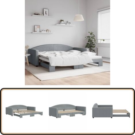 Tagesbett Ausziehbar Hellgrau 100x200 cm Stoff - Sofa - Schlafcouch - Gästebett - Boxspringbett - Tagesbett
