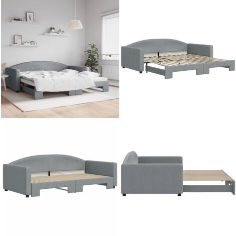 Tagesbett Ausziehbar Hellgrau 100x200 cm Stoff - Sofa - Schlafcouch - Gästebett - Boxspringbett - Tagesbett - Home & Living