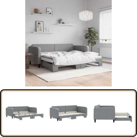 Tagesbett Ausziehbar Hellgrau 90x200 cm Stoff - Schlafsofa - Doppelbett - Gästebett - Tagesbett - Couch