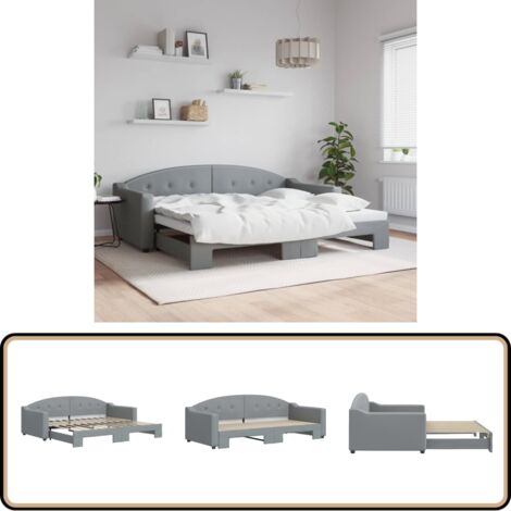 Tagesbett Ausziehbar Hellgrau 90x200 cm Stoff - Sofa Bett - Schlafsofa - Gästebett - Tagesbett - Hellgraues Sofa