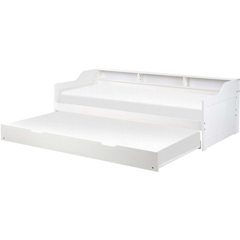 Beliani Tagesbett Weiß Kiefernholz Mit Lattenrost 90 X 200 Cm 3 Regale Ausziehbett Für 2 Personen Modern Skandi Gästezimmer Kinderzmmer Jugendzimmer