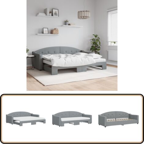 Tagesbett Ausziehbar mit Matratze Hellgrau 80x200 cm Stoff - Sofa Bett - Schlafcouch - Gästebett - Tagesbett - Wohnzimmer Möbel