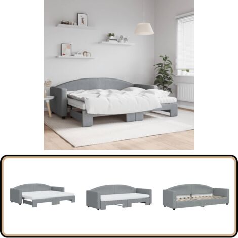 Tagesbett Ausziehbar mit Matratze Hellgrau 80x200 cm Stoff - Sofa - Schlafcouch - Gästebett - Tagesbett - Wohnzimmermöbel