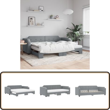 Tagesbett Ausziehbar mit Matratze Hellgrau 80x200 cm Stoff - Sofa - Schlafsofa - Gästebett - Tagesbett - Doppelbett