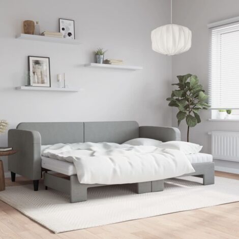 Tagesbett Ausziehbar mit Matratze Hellgrau 80x200 cm Stoff vidaXL