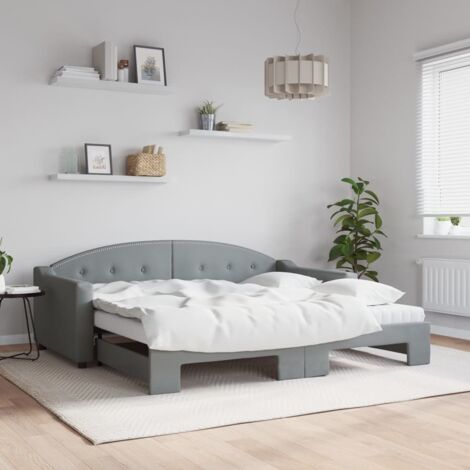 Tagesbett Ausziehbar mit Matratze Hellgrau 90x190 cm Stoff vidaXL
