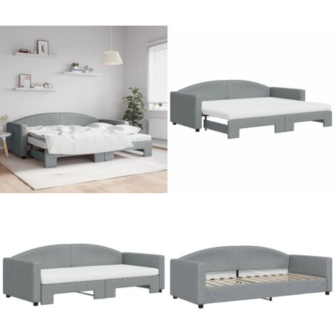 Tagesbett Ausziehbar mit Matratze Hellgrau 90x200 cm Stoff - Schlafsofa - Couchbett