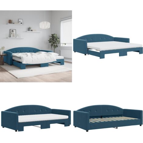 Tagesbett Ausziehbar mit Matratzen Blau 100x200 cm Samt - Schlafsofa - Matratze