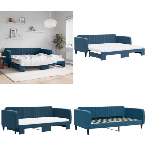 Tagesbett Ausziehbar mit Matratzen Blau 100x200 cm Samt - Sofa - Schlafsofa - Gästebett - Tagesbett - Doppelbett - Home & Living