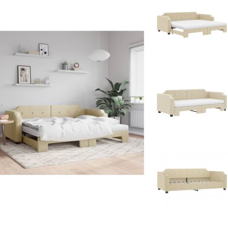 Tagesbett Ausziehbar mit Matratzen Creme 80x200 cm Stoff - Sofa - Schlafsofa - Tagesbett - Gästebett - Doppelbett