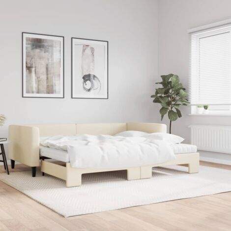Tagesbett Ausziehbar mit Matratzen Creme 90x200 cm Stoff vidaXL