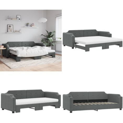 Tagesbett Ausziehbar mit Matratzen Dunkelgrau 100x200 cm Stoff - Sofa - Schlafsofa - Gästebett - Tagesbett - Doppelbett - Home & Living