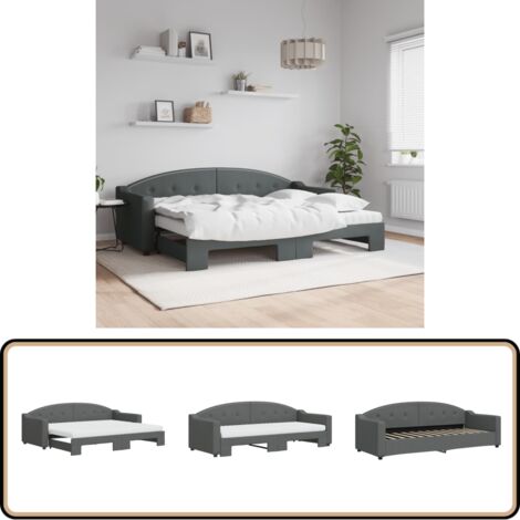 Tagesbett Ausziehbar mit Matratzen Dunkelgrau 80x200 cm Stoff - Sofa Bett - Schlafcouch - Gästebett - Raumsparer - Wohnzimmer Möbel