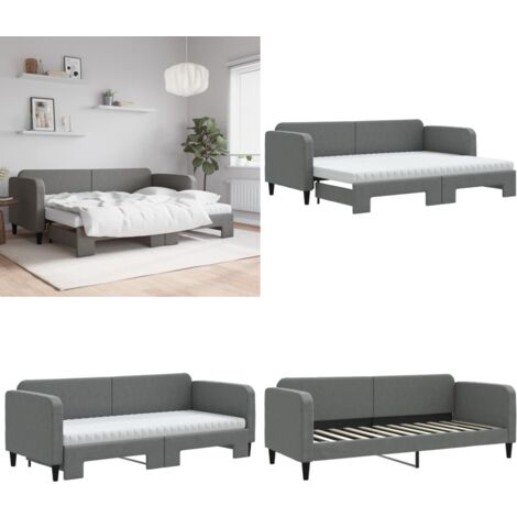 Tagesbett Ausziehbar mit Matratzen Dunkelgrau 80x200 cm Stoff - Sofa Bett - Schlafcouch - Gästebett - Tagesbett - Wohnzimmer Möbel - Home & Living