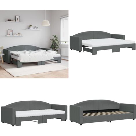 Tagesbett Ausziehbar mit Matratzen Dunkelgrau 80x200 cm Stoff - Sofa - Schlafsofa - Gästebett - Tagesbett - Doppelbett - Home & Living