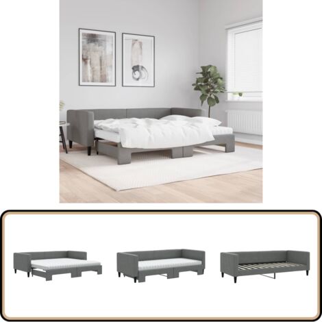 Tagesbett Ausziehbar mit Matratzen Dunkelgrau 90x200 cm Stoff - Sofa Bett - Schlafcouch - Gästebett - Tagesbett - Wohnzimmer Möbel